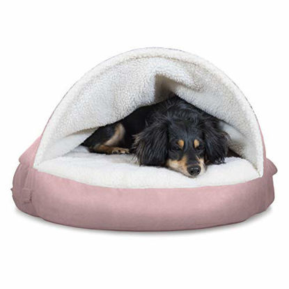 Picture of Furhaven Pet Dog Bed - Cooling Gel Memory Foam Orthopedic Round Cuddle Nest Faux Sheepskin Snuggery Blanket Pet Bed with Removable Cover for Dogs and Cats, Pink, 26-Inch