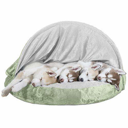 Picture of Furhaven Pet Dog Bed - Orthopedic Round Cuddle Nest Micro Velvet Snuggery Blanket Burrow Pet Bed with Removable Cover for Dogs and Cats, Sage, 35-Inch