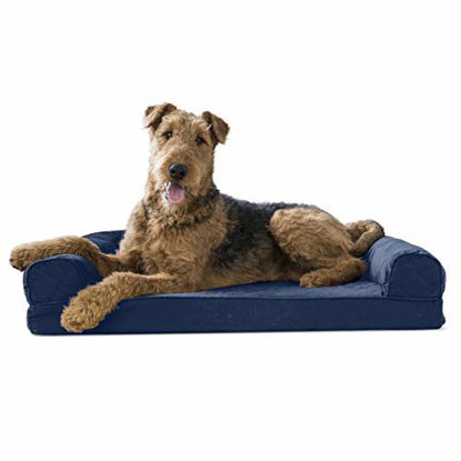Picture of Furhaven Pet Dog Bed - Memory Foam Quilted Traditional Sofa-Style Living Room Couch Pet Bed with Removable Cover for Dogs and Cats, Navy, Large