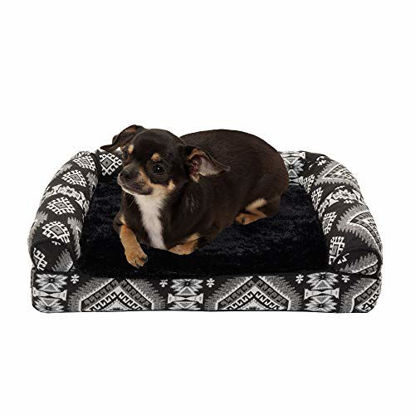 Picture of Furhaven Pet Dog Bed - Orthopedic Plush Kilim Southwest Home Decor Traditional Sofa-Style Living Room Couch Pet Bed with Removable Cover for Dogs and Cats, Black Medallion, Small
