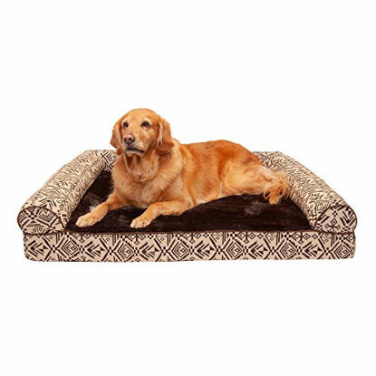Picture of Furhaven Pet Dog Bed - Cooling Gel Memory Foam Plush Kilim Southwest Home Decor Traditional Sofa-Style Living Room Couch Pet Bed with Removable Cover for Dogs and Cats, Desert Brown, Jumbo