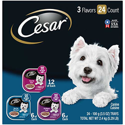 Picture of CESAR Soft Wet Dog Food Filets in Gravy Filet Mignon, New York Strip, and Prime Rib Flavors Variety Pack (24) 3.5 oz. Easy Peel Trays