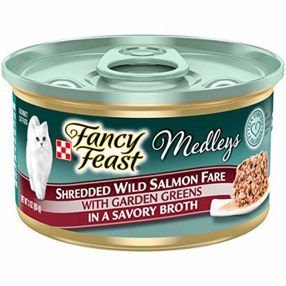 Picture of Purina Fancy Feast Broth Wet Cat Food, Medleys Shredded Wild Salmon Fare With Greens - (24) 3 oz. Cans