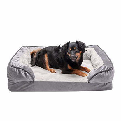 Picture of Furhaven Pet Dog Bed - Cooling Gel Memory Foam Velvet Waves Perfect Comfort Traditional Sofa-Style Living Room Couch Pet Bed with Removable Cover for Dogs and Cats, Granite Gray, Medium