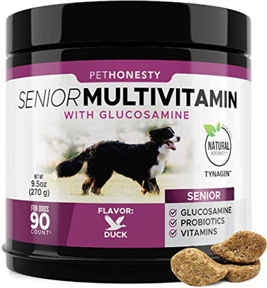 Picture of PetHonesty Senior 10 in 1 Dog Multivitamin with Glucosamine - Essential Dog Vitamins with Glucosamine Chondroitin, Probiotics and Omega Fish Oil for Dogs Overall Health - (Smoked Duck)