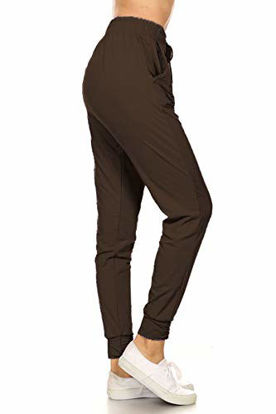 Picture of Leggings Depot JGA128-BROWN-SMALL Solid Jogger Track Pants w/Pockets, Small