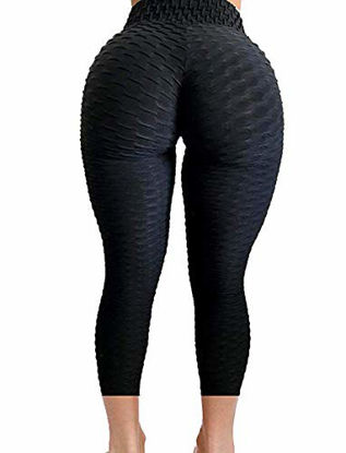 Picture of SEASUM Women's Brazilian Capris Pants High Waist Tummy Control Slimming Booty Leggings Workout Running Butt Lift Tights M