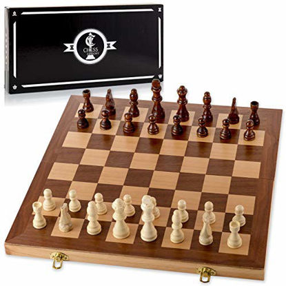 Picture of Chess Armory 15" Wooden Chess Set with Felted Game Board Interior for Storage