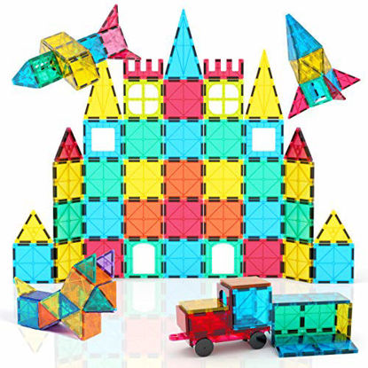 Picture of Jasonwell 65 PCS Magnetic Tiles Building Blocks Set for Boys Girls Preschool Educational Construction Kit Magnet Stacking Toys for Kids Toddlers Children 3 4 5 6 7 8 Year Old