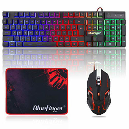 Picture of BlueFinger RGB Gaming Keyboard and Backlit Mouse Combo, USB Wired Backlit Keyboard, LED Gaming Keyboard Mouse Set for Laptop PC Computer Game and Work