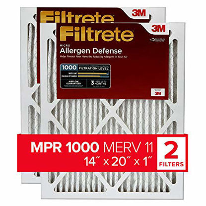 Picture of Filtrete 14x20x1, AC Furnace Air Filter, MPR 1000, Micro Allergen Defense, 2-Pack (exact dimensions 13.781 x 19.781 x 0.84)