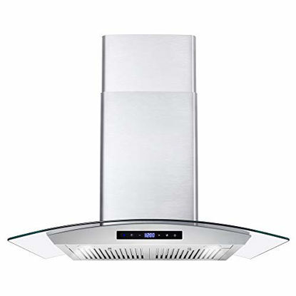 Picture of Cosmo COS-668AS750 30 in. Wall Mount Range Hood 380 CFM, Ductless Convertible Duct (additional filters needed, not included), Glass Chimney Over Stove Vent with Light, 3 Speed Exhaust, Fan Timer & Permanent Filter, Stainless Steel