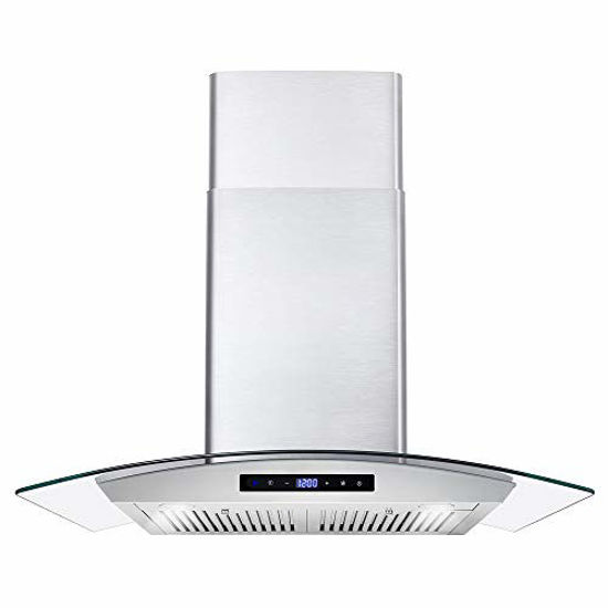 Picture of Cosmo COS-668AS750 30 in. Wall Mount Range Hood 380 CFM, Ductless Convertible Duct (additional filters needed, not included), Glass Chimney Over Stove Vent with Light, 3 Speed Exhaust, Fan Timer & Permanent Filter, Stainless Steel