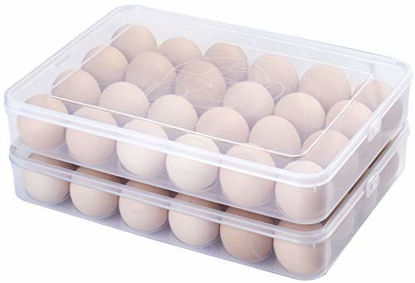 Picture of Sooyee 2 Pack Covered Egg Holders for Refrigerator,Clear 2X24 Deviled Egg Tray Storage Box Dispenser Stackable Plastic Eggs Containers(48 Eggs).