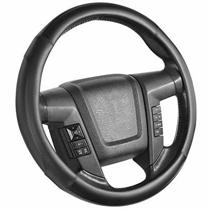 Picture of SEG Direct Car Steering Wheel Cover Large-Size for F150 F250 F350 Ram 4Runner Tacoma Tundra Range Rover Model S X with 15 1/2 inches-16 inches Outer Diameter, Black Microfiber Leather