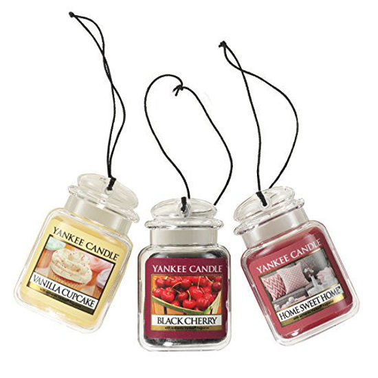 Picture of Yankee Candle Car Jar Ultimate Hanging Air Freshener 3-Pack (Vanilla Cupcake, Black Cherry, and Home Sweet Home)