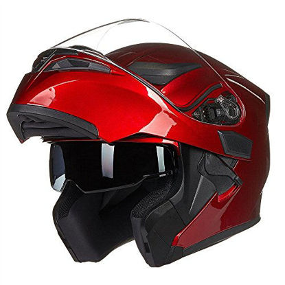 Picture of ILM Motorcycle Dual Visor Flip up Modular Full Face Helmet DOT with 6 Colors (M, RED)