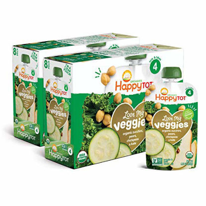 Picture of Happy Tot Organic Stage 4 Baby Food Love My Veggies Zucchini/Pear/Chickpeas & Kale, 4.2 Ounce Pouch (Pack of 16) (Packaging May Vary)