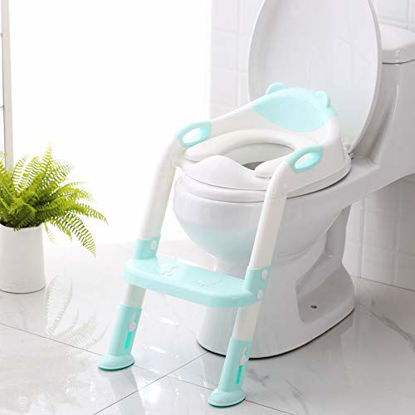 Picture of Potty Training Seat with Step Stool Ladder,SKYROKU Potty Training Toilet for Kids Boys Girls Toddlers-Comfortable Safe Potty Seat with Anti-Slip Pads Ladder (Blue)