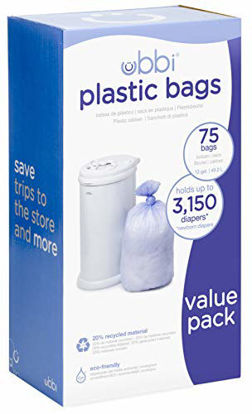 Picture of Ubbi Disposable Diaper Pail Plastic Bags, Made with Recyclable Material, True Value Pack, 75 Count, 13-Gallon