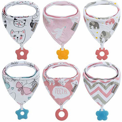 Picture of Baby Bandana Drool Bibs 6-Pack and Teething Toys 6-Pack Made with 100% Organic Cotton, Absorbent and Soft Unisex (Vuminbox) (6 - Pack Girl)