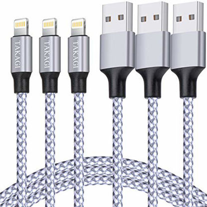 Picture of iPhone Charger, TAKAGI Lightning Cable 3PACK 6Ft Nylon Braided USB Charging Cable High Speed Data Sync Transfer Cord Compatible with iPhone 11/11 Pro Max/XS MAX/XR/XS/X/8/7/Plus/6S/6/SE/5S/5C/iPad