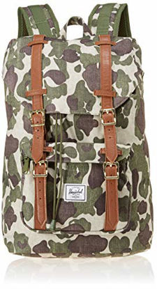 Picture of Herschel Little America Laptop Backpack, Frog Camo/Tan Synthetic Leather, Mid-Volume 17.0L
