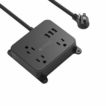 Picture of Power Strip with USB, TROND Wall Mountable Outlet Extender with 3 Widely Spaced Outlets and 3 USB Ports, Flat Plug, 4.5ft Extension Cord, for Home Office Nightstand, Black