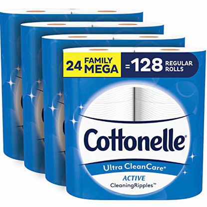 Picture of Cottonelle Ultra CleanCare Soft Toilet Paper with Active Cleaning Ripples, 24 Family Mega Rolls, Strong Bath Tissue (24 Family Mega Rolls = 128 Regular Rolls)