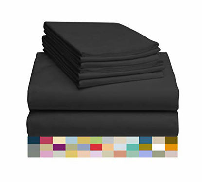 Picture of LuxClub 6 PC Sheet Set Bamboo Sheets Deep Pockets 18" Eco Friendly Wrinkle Free Sheets Machine Washable Hotel Bedding Silky Soft - Black Queen