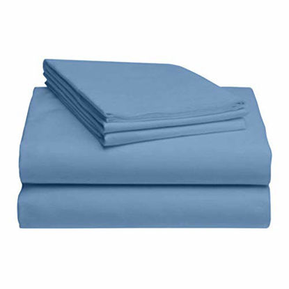 Picture of LuxClub 4 PC Sheet Set Bamboo Sheets Deep Pockets 18" Eco Friendly Wrinkle Free Sheets Machine Washable Hotel Bedding Silky Soft - Light Blue Twin
