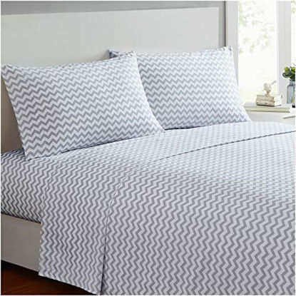 Picture of Mellanni Bed Sheet Set - Brushed Microfiber 1800 Bedding - Wrinkle, Fade, Stain Resistant - 3 Piece (Twin XL, Chevron Gray)