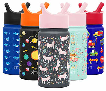 Picture of Simple Modern 14oz Summit Kids Water Bottle Thermos with Straw Lid - Dishwasher Safe Vacuum Insulated Double Wall Tumbler Travel Cup 18/8 Stainless Steel -Unicorn Fields