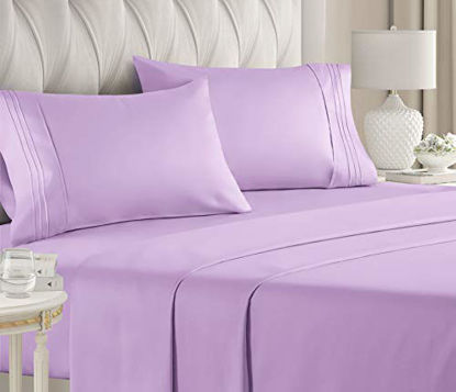 Picture of Full Size Sheet Set - 4 Piece - Hotel Luxury Bed Sheets - Extra Soft - Deep Pockets - Easy Fit - Breathable & Cooling Sheets - Wrinkle Free - Comfy - Lavender Bed Sheets - Fulls Sheets - 4 PC
