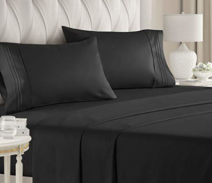 Picture of Full Size Sheet Set - 4 Piece Set - Hotel Luxury Bed Sheets - Extra Soft - Deep Pockets - Easy Fit - Breathable & Cooling Sheets - Wrinkle Free - Comfy - Black Bed Sheets - Fulls Sheets - 4 PC