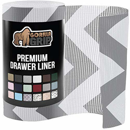 Picture of Gorilla Grip Original Drawer and Shelf Liner, Non Adhesive Roll, 12 Inch x 20 FT, Durable and Strong, for Drawers, Shelves, Cabinets, Storage, Kitchen and Desks, Chevron Gray White