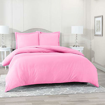 Picture of Nestl Bedding Duvet Cover 3 Piece Set - Ultra Soft Double Brushed Microfiber Hotel Collection - Comforter Cover with Button Closure and 2 Pillow Shams, Light Pink - California King 98"x104"