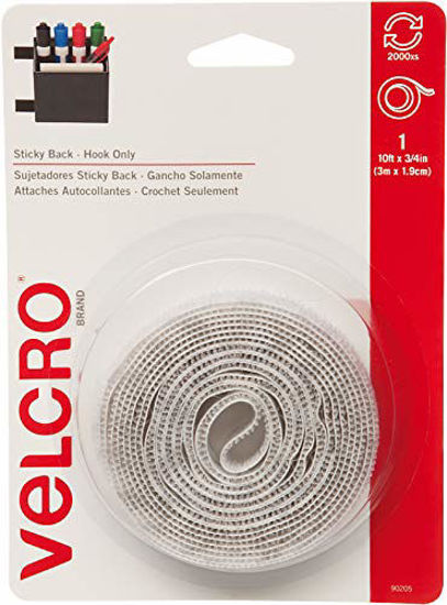 White 18in x 3/4in Tape Sticky Back Hook and Loop Fasteners| Perfect for Home or Office VELCRO Brand