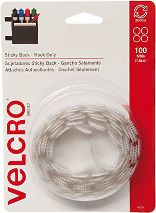 Picture of VELCRO Brand - Sticky Back Fasteners, Hook Side Only | Perfect for Home or Office | 5/8in Coins | Pack of 100 | White