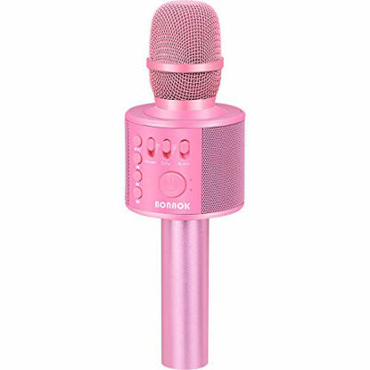 Picture of BONAOK Bluetooth Karaoke Wireless Microphone,3-in-1 Portable Handheld Karaoke Mic Speaker Machine Birthday Home Party for Android/iPhone/PC or All Smartphone (Pink)