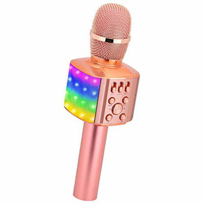 Picture of BONAOK Bluetooth Karaoke Wireless Microphone with controllable LED Lights, 4 in 1 Portable Karaoke Machine Speaker for Android/iPhone/PC (Rose Gold Plus)