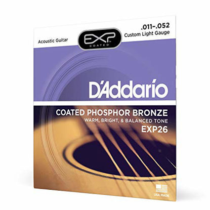 Picture of DAddario EXP26 Coated Phosphor Bronze Acoustic Guitar Strings, Light, 11-52 - Offers a Warm, Bright and Well-Balanced Acoustic Tone and 4x Longer Life - With NY Steel for Strength and Pitch Stability