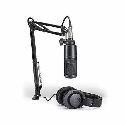 Picture of Audio-Technica AT2020PK Vocal Microphone Pack for Streaming/Podcasting, Includes XLR Cardioid Condenser Mic, Adjustable Boom Arm, and Monitor Headphones,Black