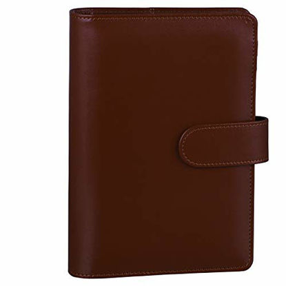 Picture of Antner A6 PU Leather Notebook Binder Refillable 6 Ring Binder for A6 Filler Paper, Loose Leaf Personal Planner Binder Cover with Magnetic Buckle Closure, Brown