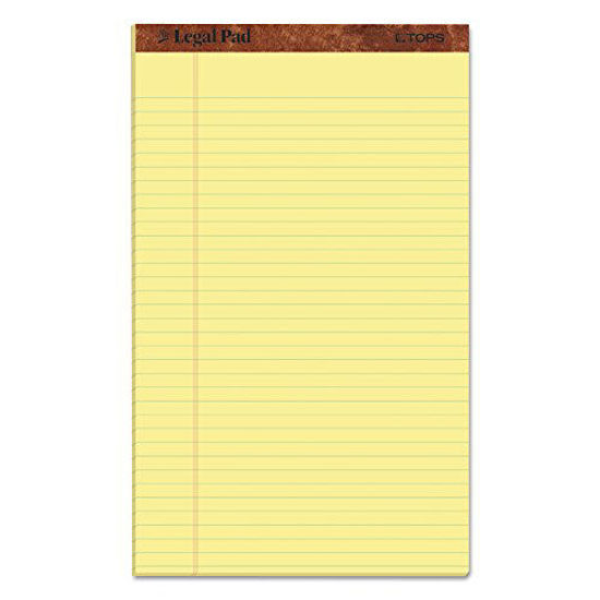 Picture of TOPS The Legal Pad Writing Pads, 8-1/2" x 14", Canary Paper, Legal Rule, 50 Sheets, 12 Pack (7572)