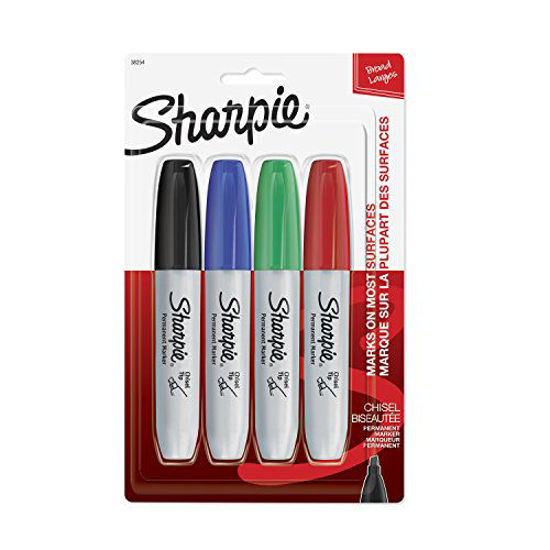 GetUSCart Sharpie Permanent Markers, Chisel Tip, Classic Colors, 4 Count