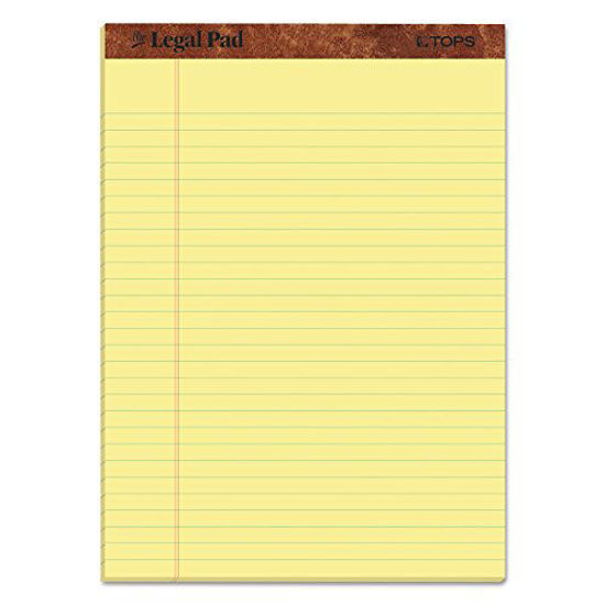 Picture of TOPS The Legal Pad Writing Pads, 8-1/2" x 11-3/4", Canary Paper, Legal Rule, 50 Sheets, 12 Pack (7532)