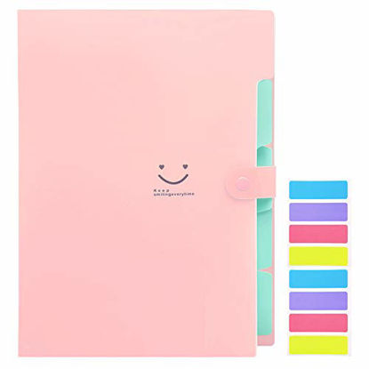 Picture of Expanding File Folder 5 Pockets, Skydue Letter A4 Paper Accordion Document Organizer (Pink)