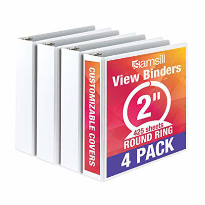 Picture of Samsill Economy 3 Ring Binder Organizer, 2 Inch Round Ring Binder, Customizable Clear View Cover, White Bulk Binder 4 Pack
