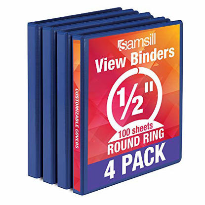 Picture of Samsill Economy 3 Ring Binder Organizer, .5 Inch Round Ring Binder, Customizable Clear View Cover, Dark Blue Bulk Binder 4 Pack (MP48512)